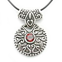 Bali motif silver with gemstone pendant