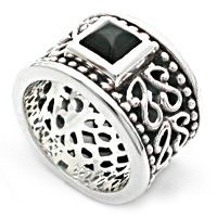 Silver with gemstone band ring